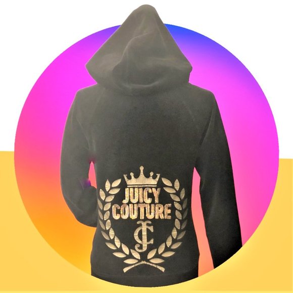 Juicy Couture Tops - Y2K Rare Vintage Juicy Couture Black Velour Sequined Hoodie Zip Up Glamour OG